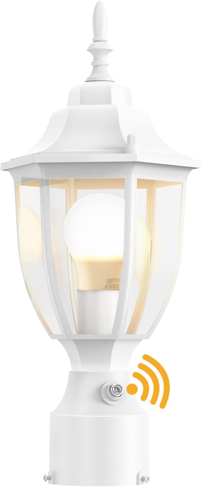 Lamomo Dusk to Dawn Outdoor Post Lights, Waterproof Aluminum White Lamp Post Light Fixture, Lamp Posts Outdoor Lighting Pole Lantern for Yard Patio Pathway Garden