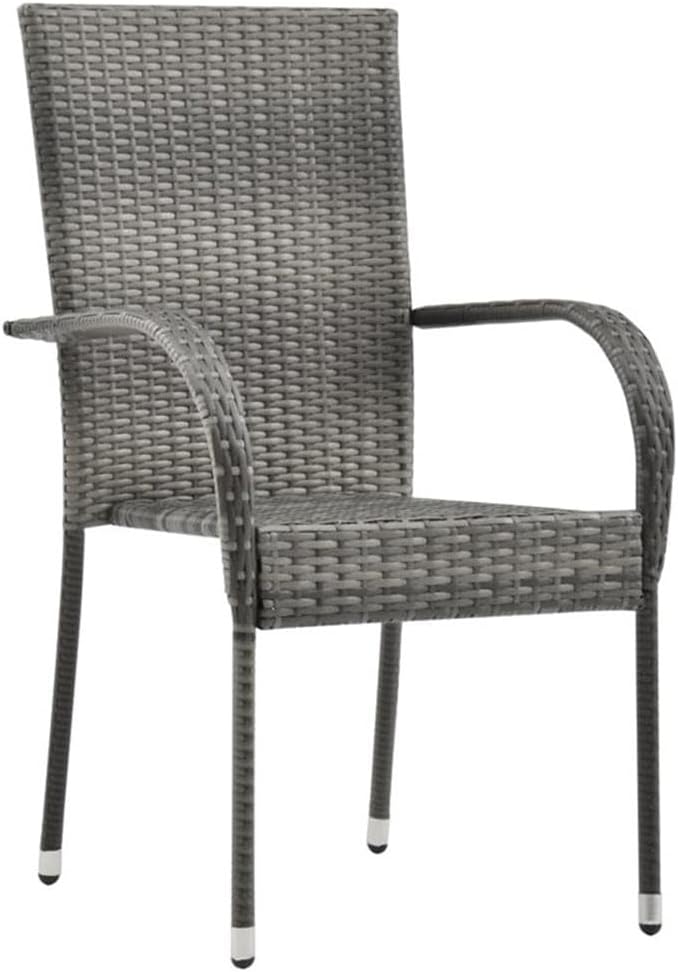 Afuera Living 5-Piece PE Rattan Patio Dining Set, Powder-Coated Steel, Gray Finish, Includes Rectangular Table and 4 Stackable Chairs, Weather-Resistant Outdoor Furniture for Garden, Balcony, or Patio