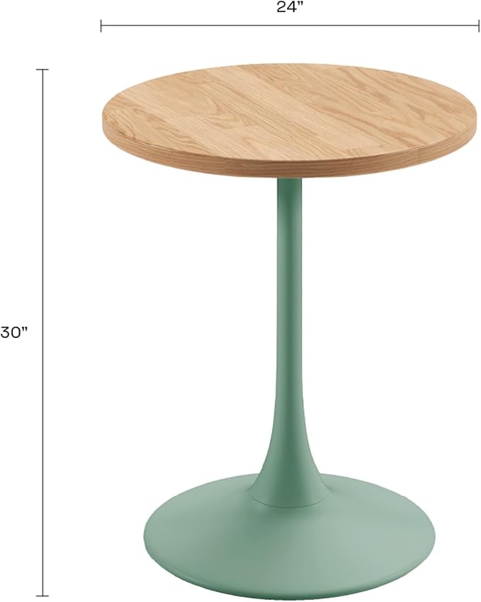 Jamesdar, Elise, Round Heavy Duty Commercial Bistro Table for Indoor Outdoor Restaurant & Café Dining, Solid Oak Top, Steel Base, 300 lb Capacity, 24" D x 30" H, Aloe Green