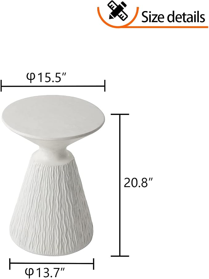 HOMPUS Outdoor Concrete Side Table Mushroom Shaped Cute Morden End Table Patio Decor Round Coffee Accent Table Garden Stool for Livingroom,Outside,Balcony,Pool (Milk White)
