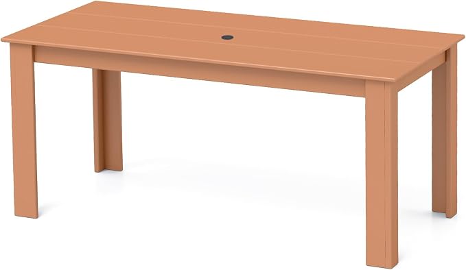IVY&LANE Outdoor Dining Table | HDPE | 67’’ Rectangle Tables | Teak | All Weather | Umbrella Hole | Patio Furniture | for Poolside Lawn Garden Backyard