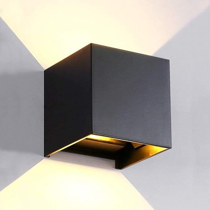 LED Aluminum Waterproof Outdoor Wall Sconce, 100-277V 3000K Outdoor Cube Square Wall Light Warm Light 2 LEDs Black 6W Outside Wall Lights for House Patio