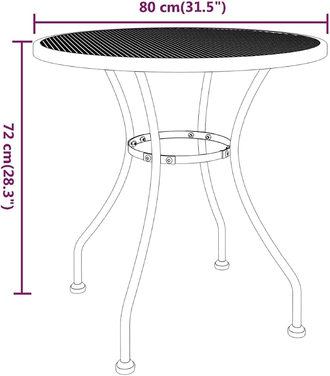 Modern Round Outdoor Garden Table, 31.5 Inch Anthracite Metal Mesh Patio Dining Table, Sturdy Iron Bistro Table for Backyard, Balcony, Deck, Seats 4
