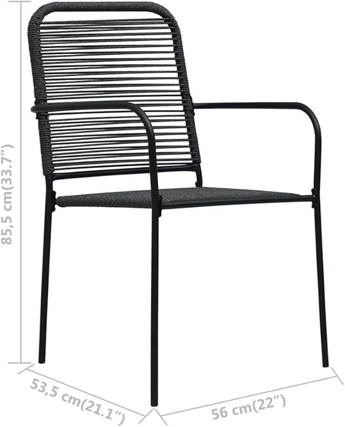Afuera Living 3-Piece Patio Dining Set, Cotton Rope and Powder-Coated Steel, Black Finish, Tempered Glass Top, 31.5 x 31.5 x 29.1 in, Modern Indoor/Outdoor Design, Includes 2 Chairs and Square Table