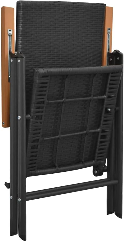 5-Piece PE Rattan Garden Dining Set with Glass Table, Black and Brown, 7-Position Adjustable Backrests for Outdoor Patio Balcony