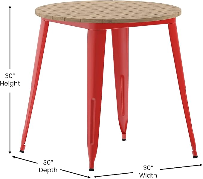 Flash Furniture Declan Commercial Outdoor Dining Table, All Weather Poly Resin Top with Steel Base, 30" Round, Brown/Red