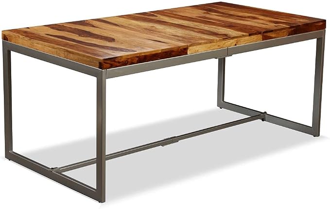 (Fast Shipments) Garden Table Outdoor Dining Table for Patio, Backyard, Balcony, Outdoor Indoor Furniture Dining Table Solid Sheesham Wood and Steel 70.9"