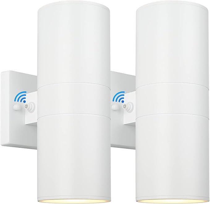 2-Pack White Outdoor Wall Sconces Dusk to Dawn, Up Down Modern Exterior Light Fixtures for House, Outside Wall Lights for Porch Garage Patio Front Door Hallway, Weather-Proof Aluminum Finish