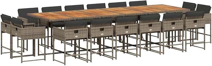 17 Piece Patio Dining Set, Foldable PE Rattan Garden Table and Chairs with Thick Cushions, Space Saving Cube Outdoor Furniture for Backyard, Gray