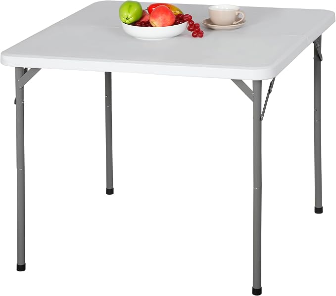 ZenStyle Heavy Duty Folding Table, Plastic Top with Steel Legs for Indoor Outdoor Camping Party, Portable Picnic Table w/Carry Handle, White (3ft)