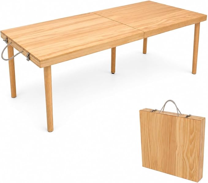 Folding Wooden Picnic Table, All-in-One Storage Box Design Portable Solid Wood Low Profile Table for Indoor Home, Outdoor Camping, Beach and Patio