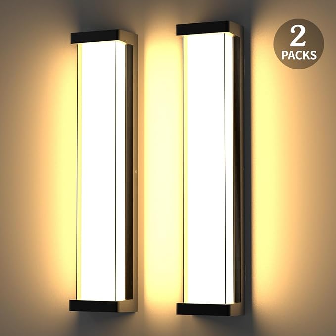 Dimmable Outdoor Wall Lights 2Packs,10%-100% Dimming,23.6in LED Modern Patio Wall Light Fixture, Black Exterior Sconce for Garage Courtyard Commercial House(3000K)