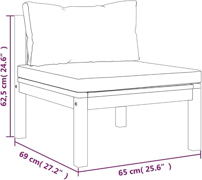 Sectional Middle Sofa with Dark Gray Cushions, Solid Acacia Wood Middle Sofa Chair, Outdoor Sectional Chair Outdoor Conversation Set Sectional Sofa Chair for for Porch, Deck,-427