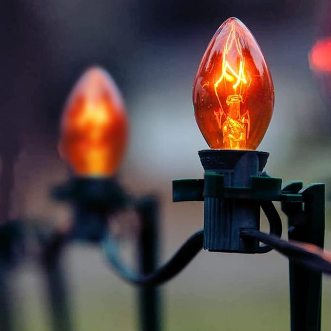 GOOTHY Halloween Orange String Lights Outdoor, 25Ft C7 Halloween Decorations Lights with 27 Clear Orange Bulbs (2 Spare), Waterproof Vintage Christmas Lights for Patio Party Holiday Garden- Black