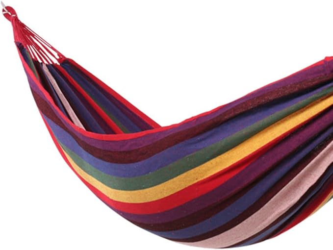 Generic Outdoor Canvas Swing Hammock 200x80cm Rainbow Color Thickened Fabric Hanging Chair for Camping Garden Patio Backyard