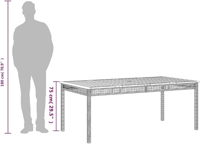 vidaXL - Garden Table/Outdoor Dining Table - Black/Brown - Acacia Wood/Steel - Rectangular - Weather- - for Garden/Balcony/Terrace - Seats 6 People - 70.9x35.4 inches