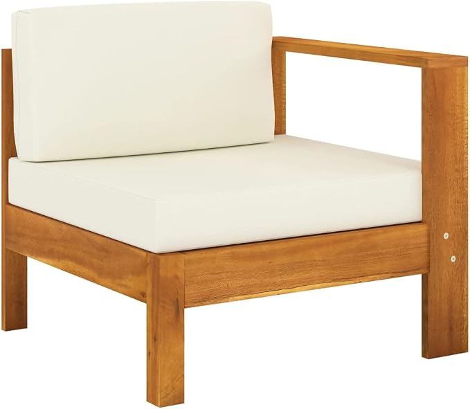 4-Seater Patio Sofa with Cream White Cushions,Outdoor Couch,Patio Bar Set,Modern Outdoor Furniture,Dining Bench with Back,Bistro Set,for Patio Deck Garden,Backyard & Lawn,Solid Acacia Wood