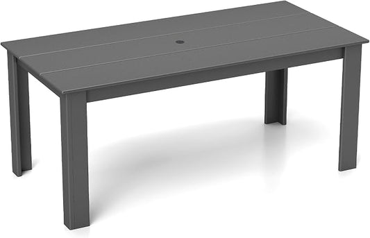 BRIOPAWS Outdoor Dining Table | HDPE | 67” Patio Rectangle Tables | All Weather | Umbrella Hole | Patio Furniture Set for 4-6 Person | Grey
