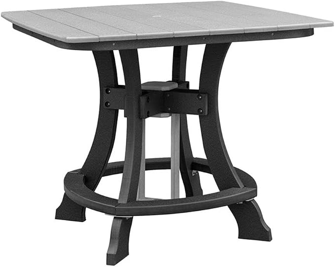 Pemberly Row Coastal Square Counter Height Dining Set, 5-Piece, Light Gray and Black Finish, High-Density Recycled Poly Material, Durable Adirondack Style, Outdoor Patio or Seaside Furniture