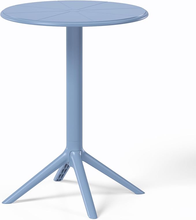 Costaelm Patio Table for 4-Person, Outdoor Patio PP Round Dining Table, All-Weather Bistro Dining Table for Backyard Deck Porch Poolside, French Blue