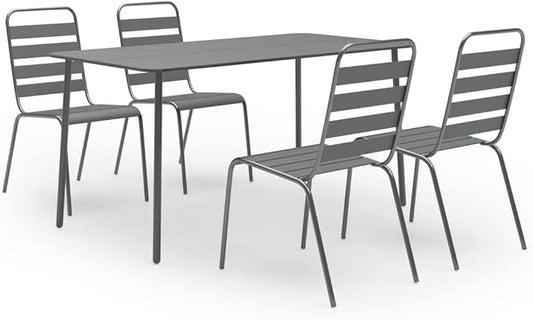vidaXL Steel with E-Coated and Powder-Coated Dining Set in Dark Gray