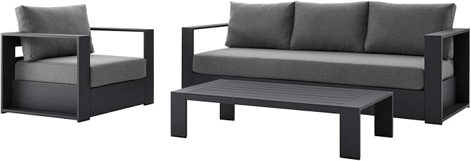 Modway Tahoe Aluminum 3-Piece Outdoor Patio Set in Gray Charcoal