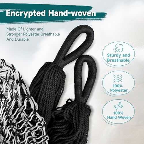 Handwoven Mayan Hammock with S Hooks - Breathable Open Weave for 1-2 Adults, Portable with Carry Bag by Bathonly (Backyard, Camping, Beach) - Black/White