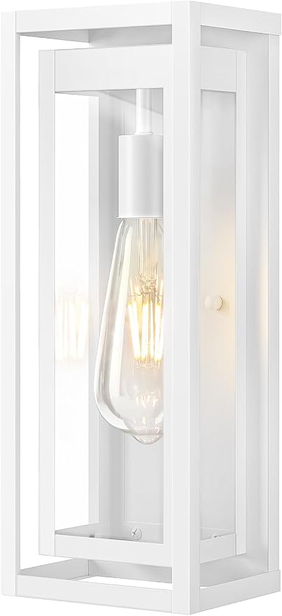 15" Large Outdoor Light Fixture Wall Mount, White Outdoor Sconce Lights, Modern Waterproof Exterior Porch Lights with Clear Glass Shade for Front Door, Garage, 1 Pack