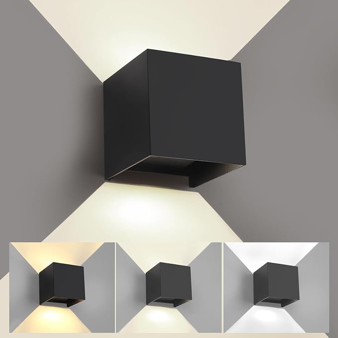 15W 3CCT Adjustable Up and Down LED Wall Sconce | Black IP65 waterproof ETL certified 1300LM Exterior/Interior Lighting Fixtures for porches & patios