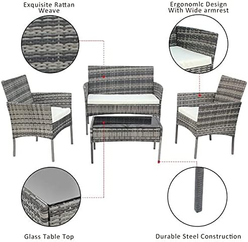 Three Colors Patio Furniture Set Outdoor Living Room Balcony Rattan Furniture Four-Piece-Brown Outdoor Furniture (Color : B) (A)