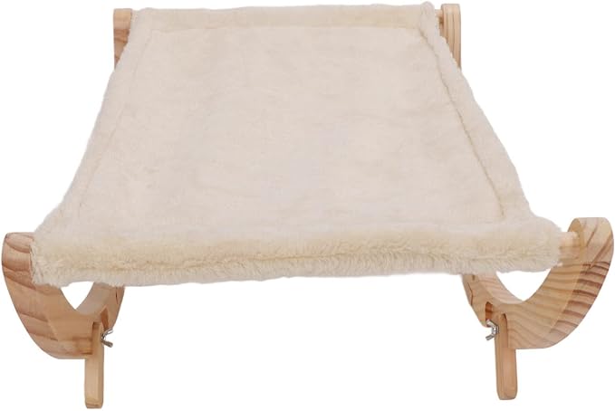 WW Wooden Cat Hammock Bed, Elevated Cat Swing Bed with Anti - Slip Base, Foldable & Removable Breathable Cushion, for Cats Puppies Small Pets All Seasons