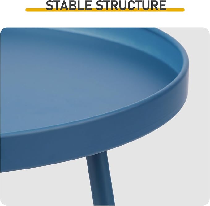 2 Tier Metal Round Side Table, Outdoor End Table for Small Spaces, Indoor Outdoor Nightstand for Living Room, Bedroom or Office (Navy)