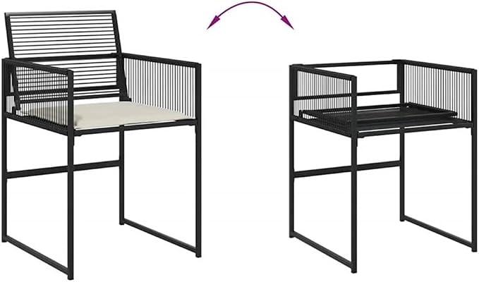 Afuera Living 7-Piece Patio Dining Set, Poly Rattan and Powder-Coated Steel, Black and Cream Finish, UV-Resistant Cushions, Tempered Glass Tabletop, Outdoor Use, Garden, Patio, Terrace Seating for 6