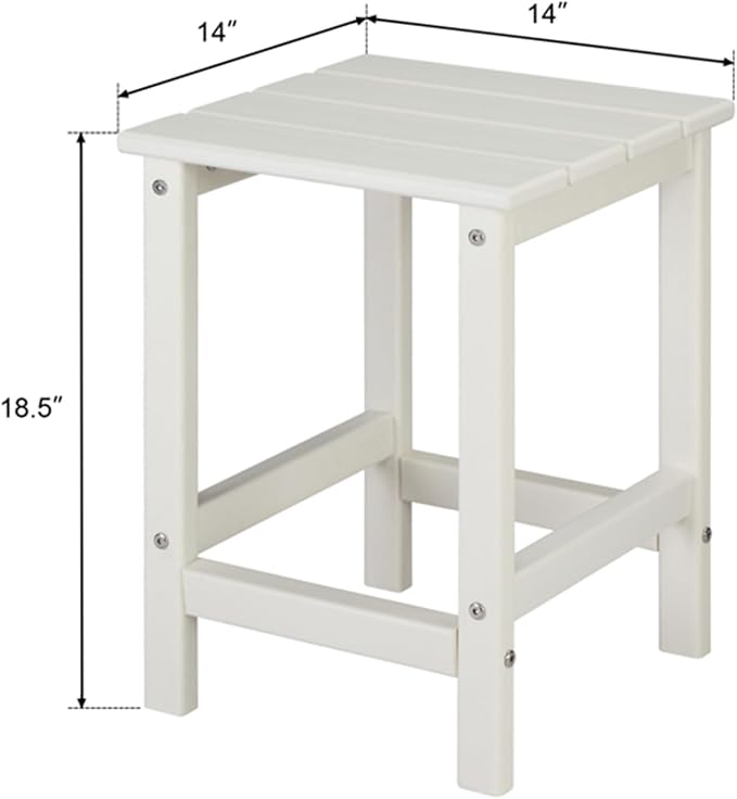 BOYANG 14x14x18.5in Square Side Table, Single Layer HDPE Outdoor Side Table, Composite Patio Side Table, Small Outdoor Coffee Table for Lawn, Garden, Pool, Balcony (White)