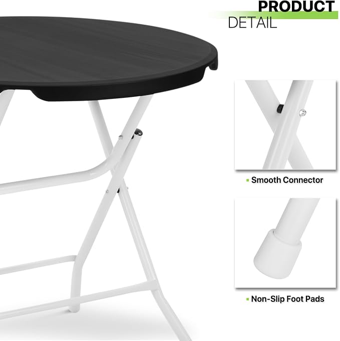 Magshion 31" Round Folding Table Balck Foldable Plastic Card Outdoor Utility Tables for Picnic Party Dining