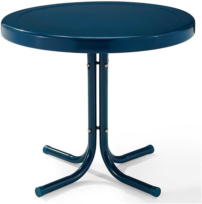 Pemberly Row Modern Steel Patio End Table, Navy Blue Finish, Powder-Coated Weatherproof Metal, 19 in Height, Pedestal Base, Outdoor Furniture for Patio, Balcony, or Porch Use