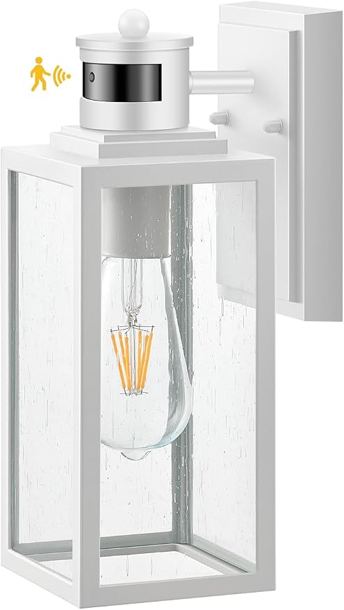 VIANIS White Motion Sensor Exterior Wall Light, Modern Dusk to Dawn Outdoor Porch Lights Wall Mount, Anti-Rust Aluminum Waterproof Outdoor Wall Sconce, Exterior Lighting Fixtures for House, Garage
