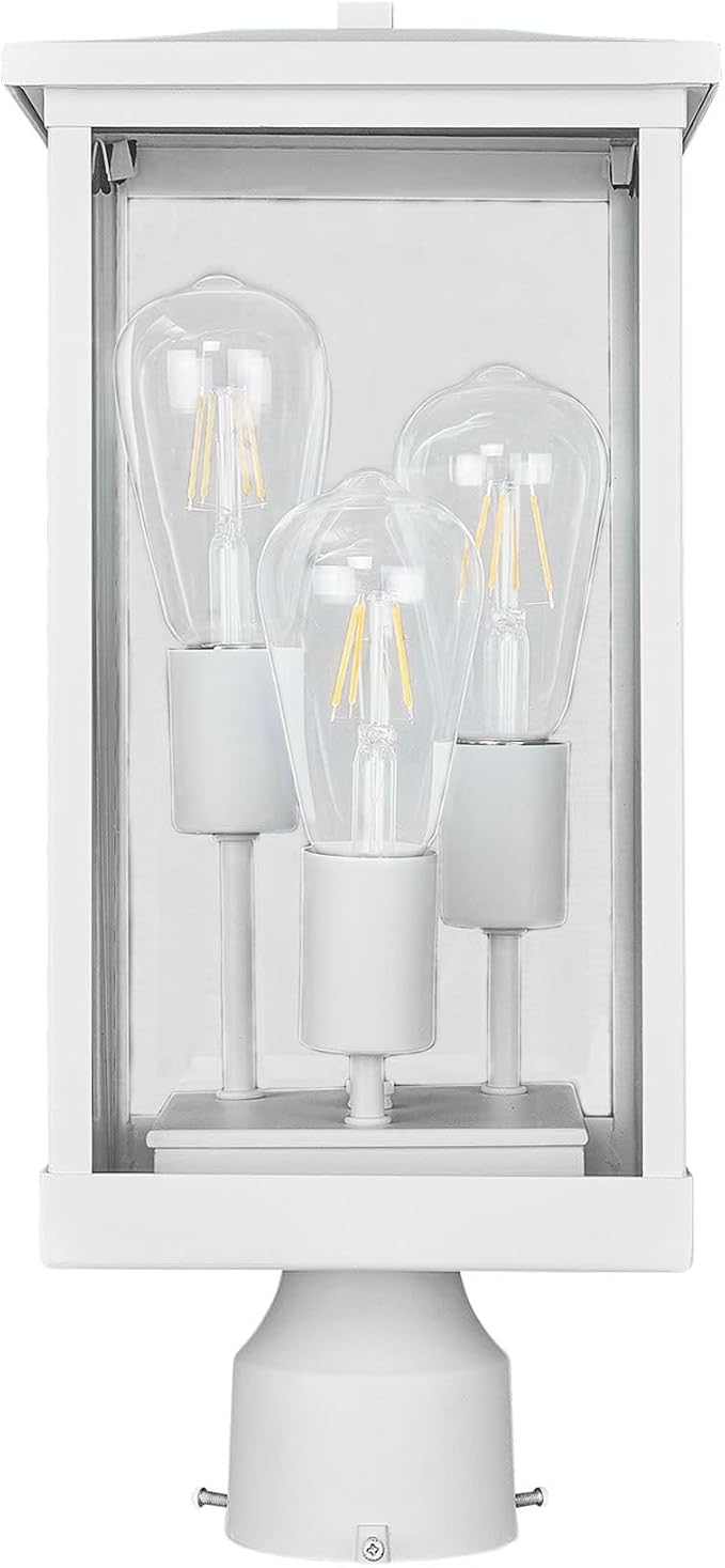 Design House Mayfield Outdoor Post Top Light with 3-Inch Pier Base Mount Fitter, White, 590281 | Post Mount, Contemporary/Modern, Aluminum, 2-Piece, Lighting, 590281