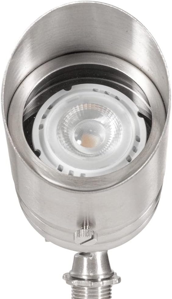VOLT Fat Boy 12V Stainless Steel Outdoor Spotlight with 5W 2700K Warm White 400 Lumen MR16 LED Bulb for Low Voltage Landscape Lighting of Yard, Lawn, Garden, Patio, Trees & House