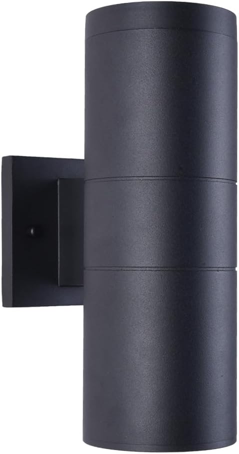 mirrea 12" Modern Outdoor Porch Light in 2 Lights, Matte Black, 1 Pack | Aluminum Cylinder, Tempered Glass Cover, Waterproof Wall Sconce,Exterior fixtures