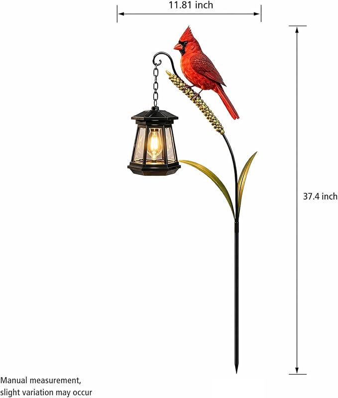 Cardinal Solar Light—A Beautiful Garden Light that Feels Full of Life | Outdoor Stake Yard Decor, Red Bird Lantern, Gift for Mom, Warm Glow Lantern for Patio Lawn Porch Pathway Yard Gardening Gift