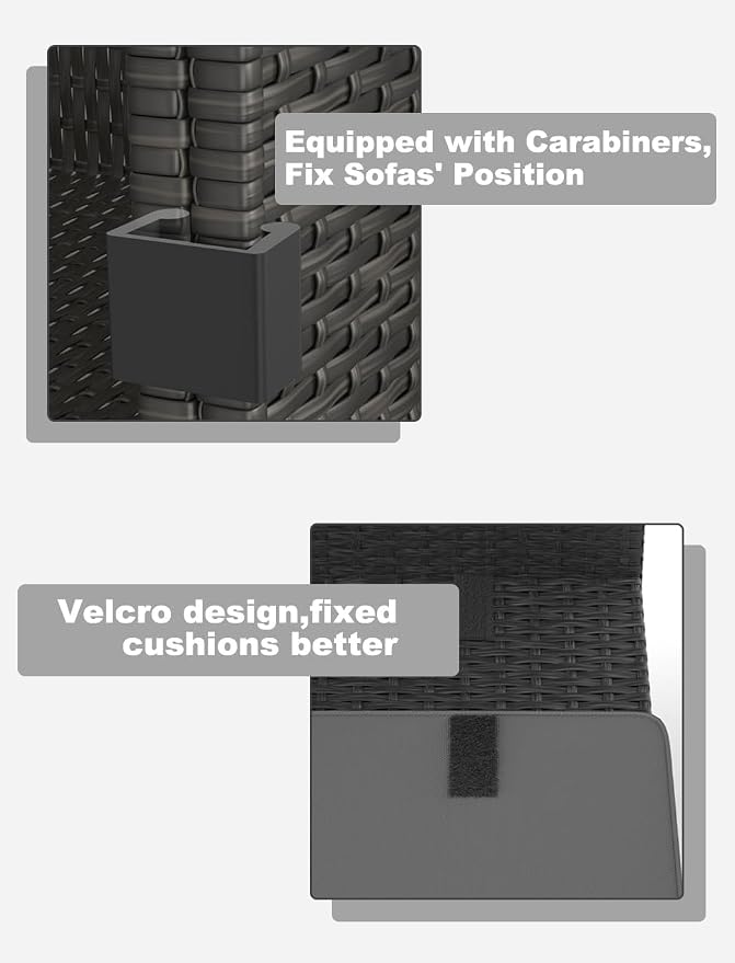 Patio Furniture Set, 5PCS Patio Sectional with Ottoman Wicker Rattan Outdoor Furniture with Thickened Cushion Modular Wicker Patio Conversation Set with Glass Top Table for Balcony, Backyard(Grey)