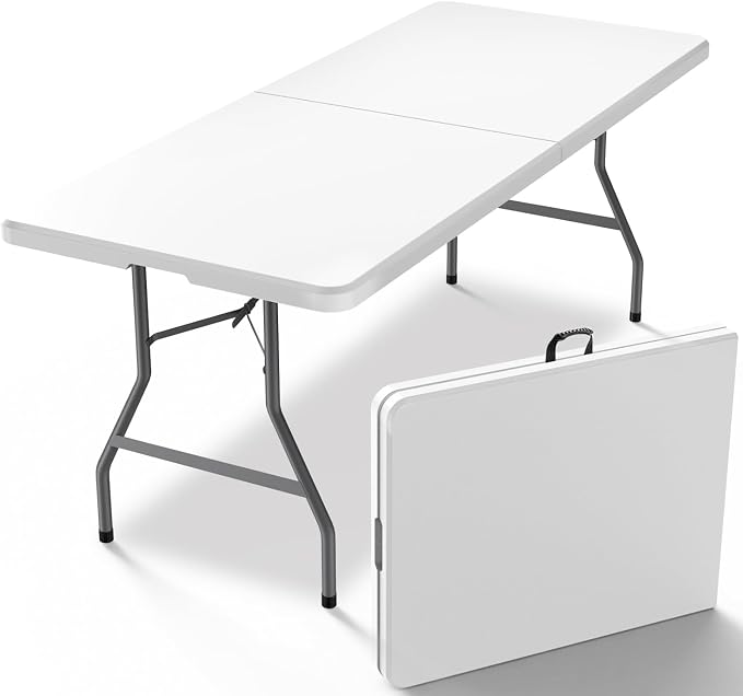 VTOY 6FT（30"x72"） Folding Table, Indoor Outdoor Heavy Duty Table with Carrying Handle,Portable Plastic Fold up Table for Picnic/Party/Camping/Office/School