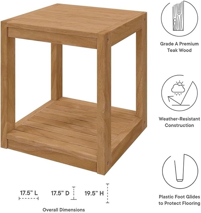 Modway Carlsbad Modern Teak Wood Outdoor Patio Side Table in Natural
