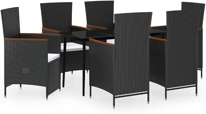 7 Piece Patio Dining Set & Outdoor Furniture Black PE Rattan Garden Dining Set for Lawn Backyard Front Porch 55.1 x 27.6 x 29.1 in
