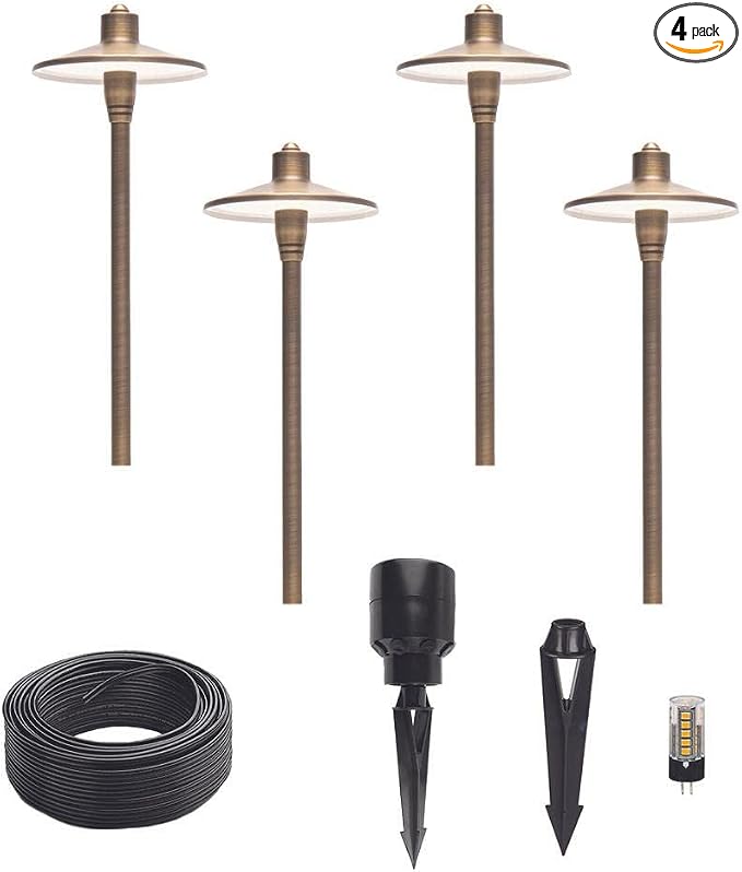 12V Brass LED Path Light 4-Pack Expansion Kit (Bronze) | Low Voltage, 3W 2700K Warm White G4 LED Bulbs, Ideal for Outdoor Pathway Walkway Garden Driveway or Patio