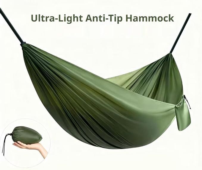 Camping Hammock Lightweight Portable Double Swing with 2 Tree Straps, Heavy Duty Parachute Nylon Bed for Backpacking Hiking Beach, Outdoor Essentials for Backyard Patio Camping Gear (Gray)
