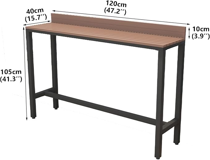 Outdoor Bar Table, Patio Pub Height Table with Anti-Fall Baffle, All-Weather Bar Height Counter Table, Narrow Dining Table for Hot Tub, Garden & Backyard(Color:Black+Wood,Size:L-47.2in)