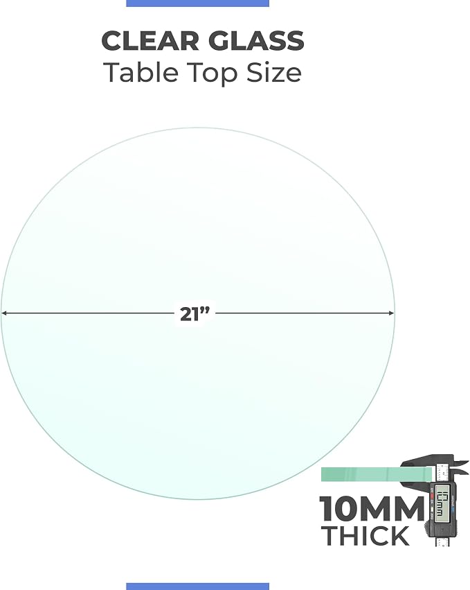 21 Inch Round Tempered Glass Table Top Beveled Polished Edge -3/8” Thick Round Glass Table Top–Heavy Duty, Dining, Coffee, and Office Tables by Fab Glass and Mirror