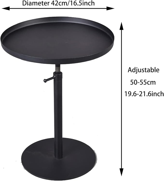 LOKKHAN Adjustable Tray Metal Sofa End Table/Side Table/Night Stand/Bedside Table/Snack Table/Accent Coffee Table, Patio Garden Backyard Table, Indoor-Outdoor, Heavy Duty Premium Steel, Round Top